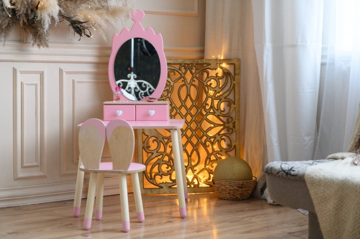Princess Wooden Beauty Mirror Table & Chair Set (Crown) - Tiny Tugz™