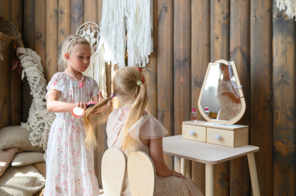 Princess Wooden Beauty Mirror Table & Chair Set (Tulip) - Tiny Tugz™