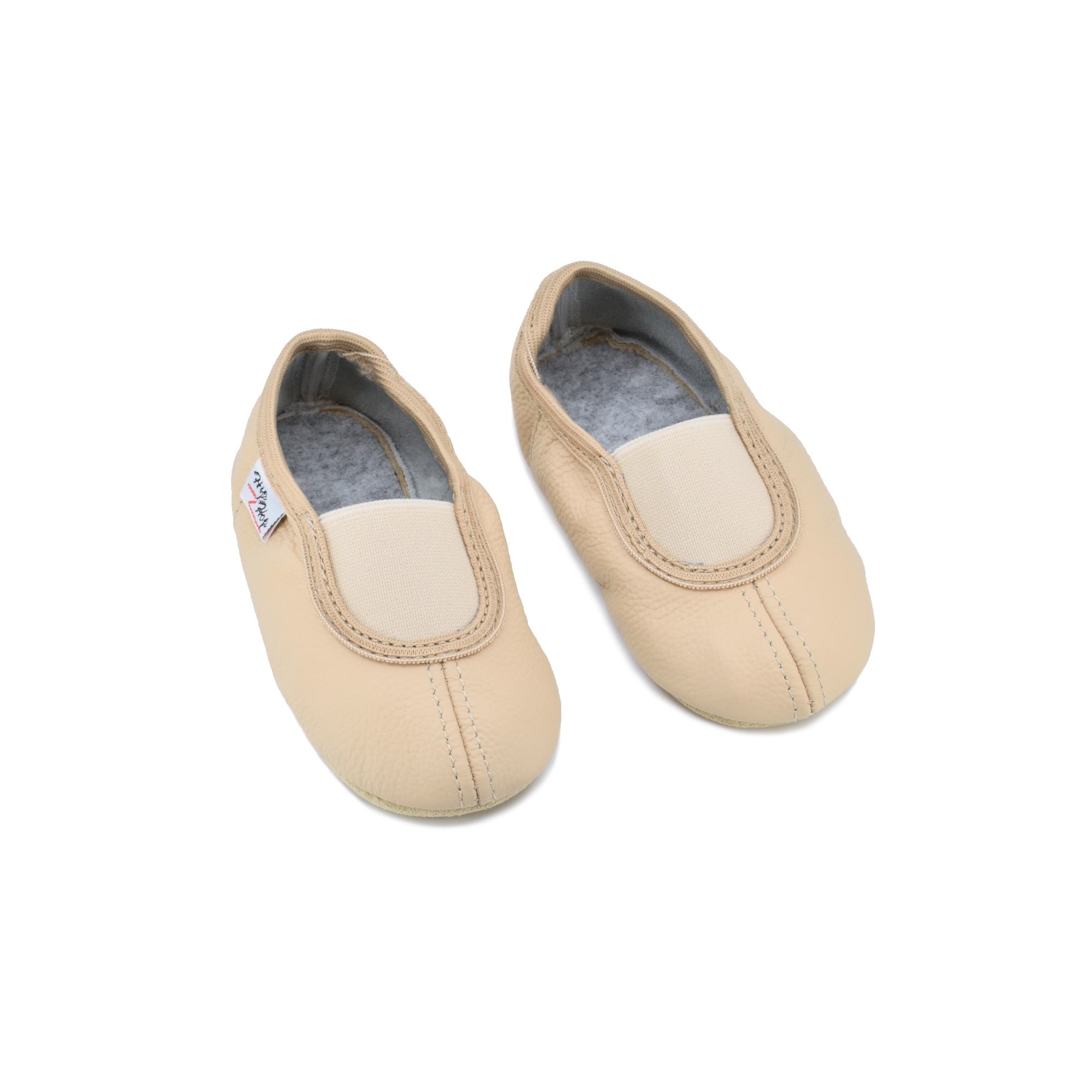 Classic Leather Slippers with Elastic for Kids - Beige