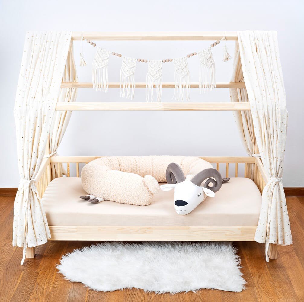 Ram Cuddle Pillow & Bed Wall Bumper with Curled Horns - Bouclé, 200 cm - Tiny Tugz™