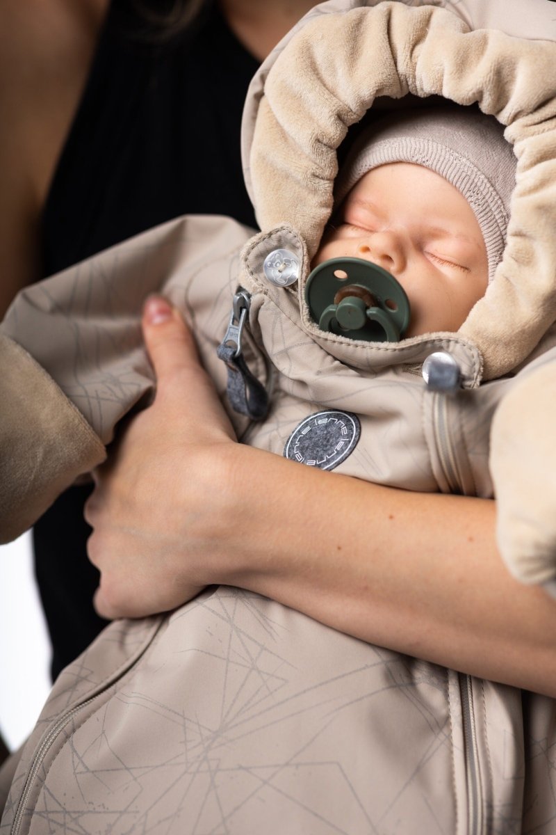 Reflective Merino Wool-Lined Spring/Autumn Bunting Pram Suit – Beige - Tiny Tugz™