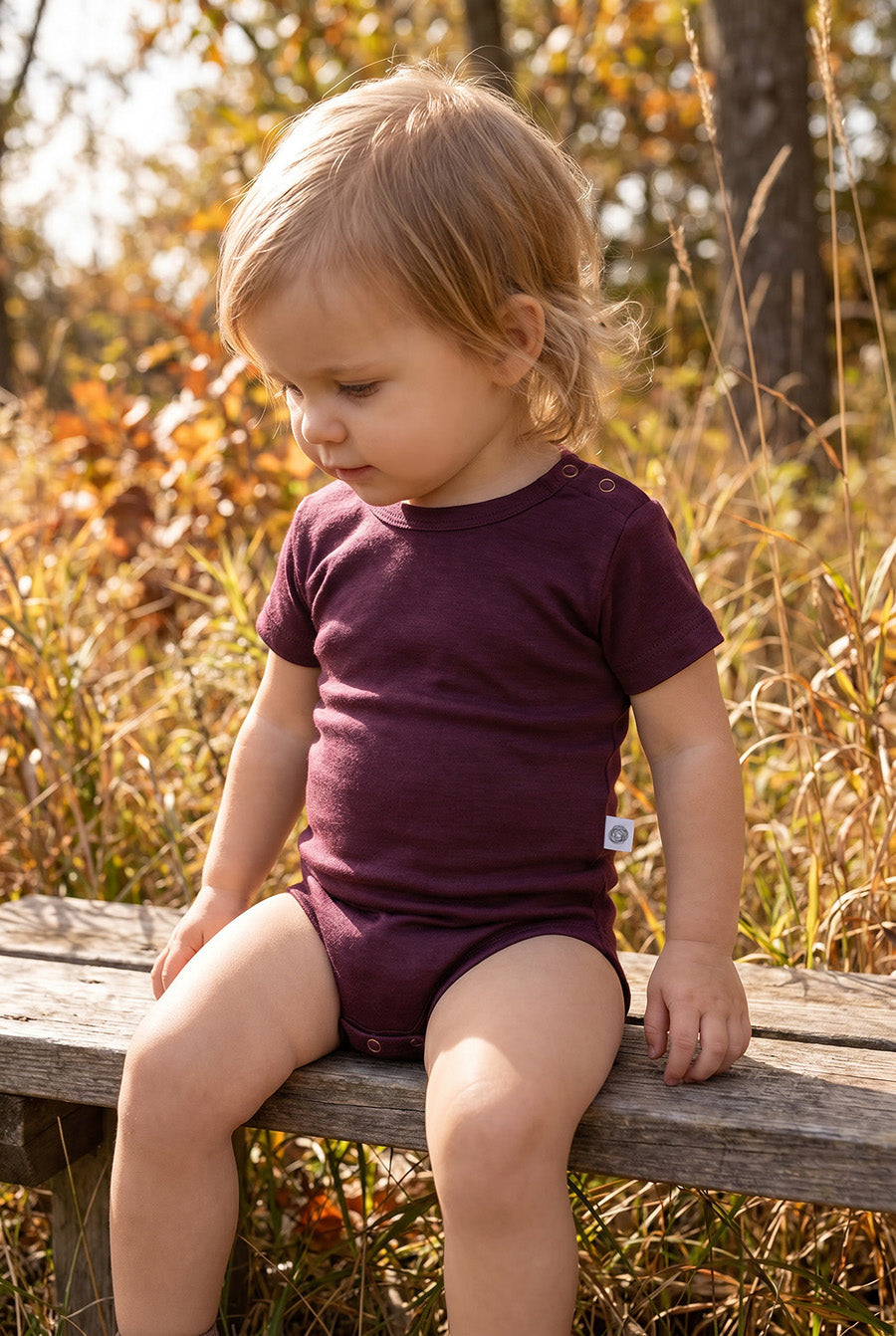 Wool Romper, Short Sleeve - Merino Wool - Fig