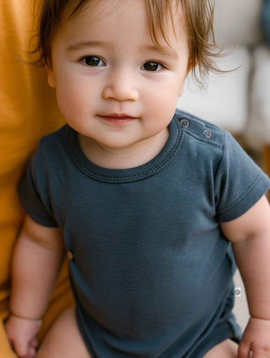 Wool Romper, Short Sleeve - Merino Wool - Orion Blue