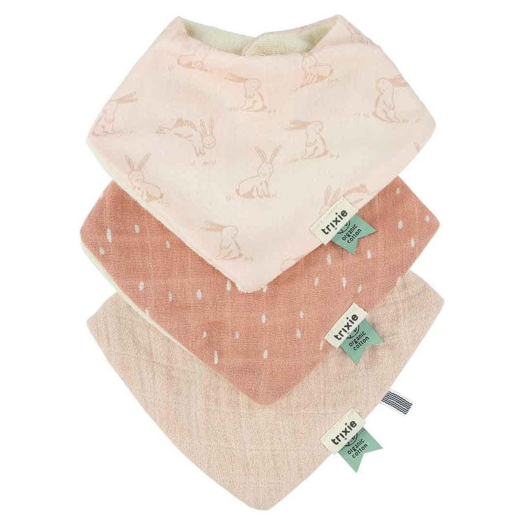 Rosy Rabbit Bandana Bibs 3-Pack – 100% Organic Cotton, Adjustable Snap Closure (0m+) - Tiny Tugz™