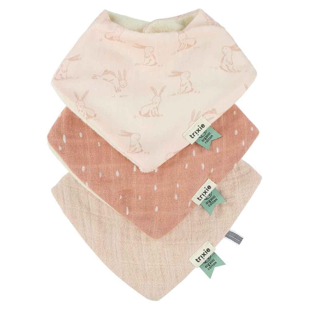 Rosy Rabbit Bandana Bibs 3-Pack – 100% Organic Cotton, Adjustable Snap Closure (0m+) - Tiny Tugz™