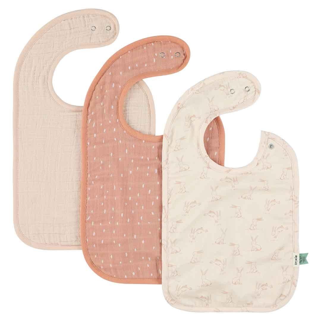 Rosy Rabbit Bib 3-Pack – 100% Organic Cotton, Adjustable Snap Closure (0m+) - Tiny Tugz™