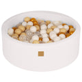 Round Bouclé Foam Ball Pit with 200 Balls, 30 cm High - White, Gold, Beige, White & Transparent Balls - Tiny Tugz™