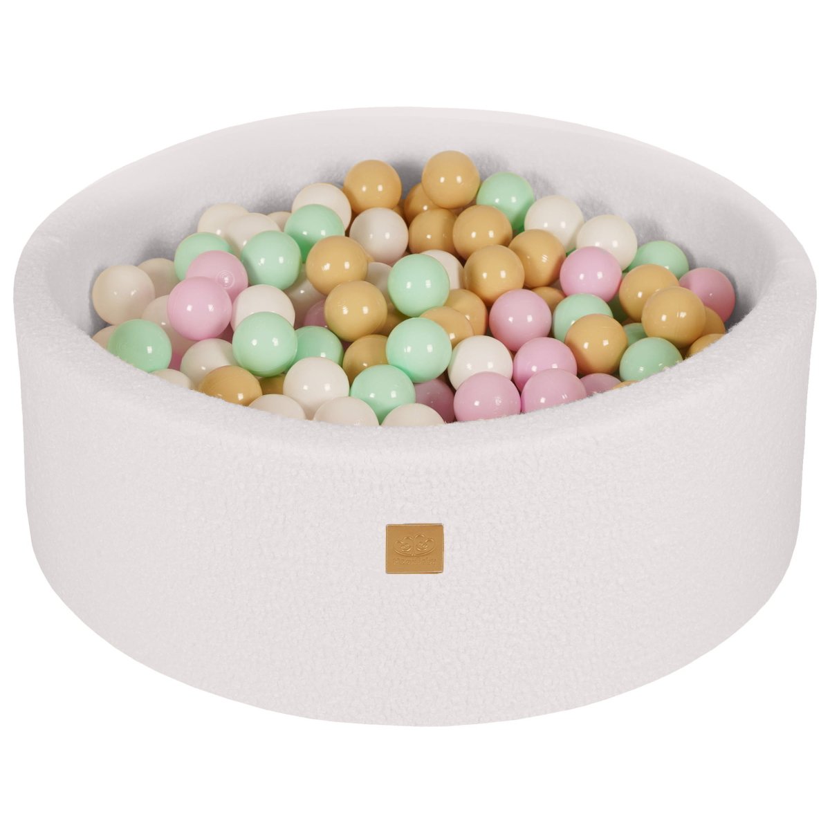 Round Bouclé Foam Ball Pit with 200 Balls, 30 cm High - White, Pastel Pink, Mint, White & Beige Balls - Tiny Tugz™