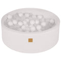 Round Bouclé Foam Ball Pit with 200 Balls, 30 cm High - White, White & Transparent Balls - Tiny Tugz™
