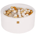 Round Bouclé Foam Ball Pit with 300 Balls, 40 cm High - White, Gold, Beige, White & Transparent Balls - Tiny Tugz™