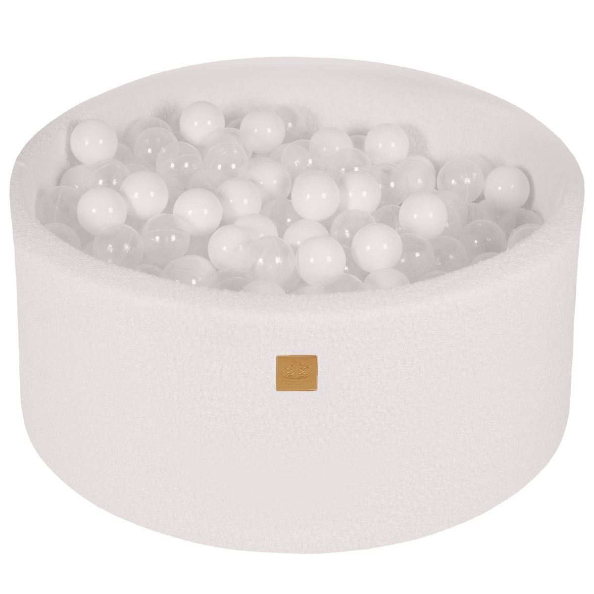 Round Bouclé Foam Ball Pit with 300 Balls, 40 cm High - White, White & Transparent Balls - Tiny Tugz™
