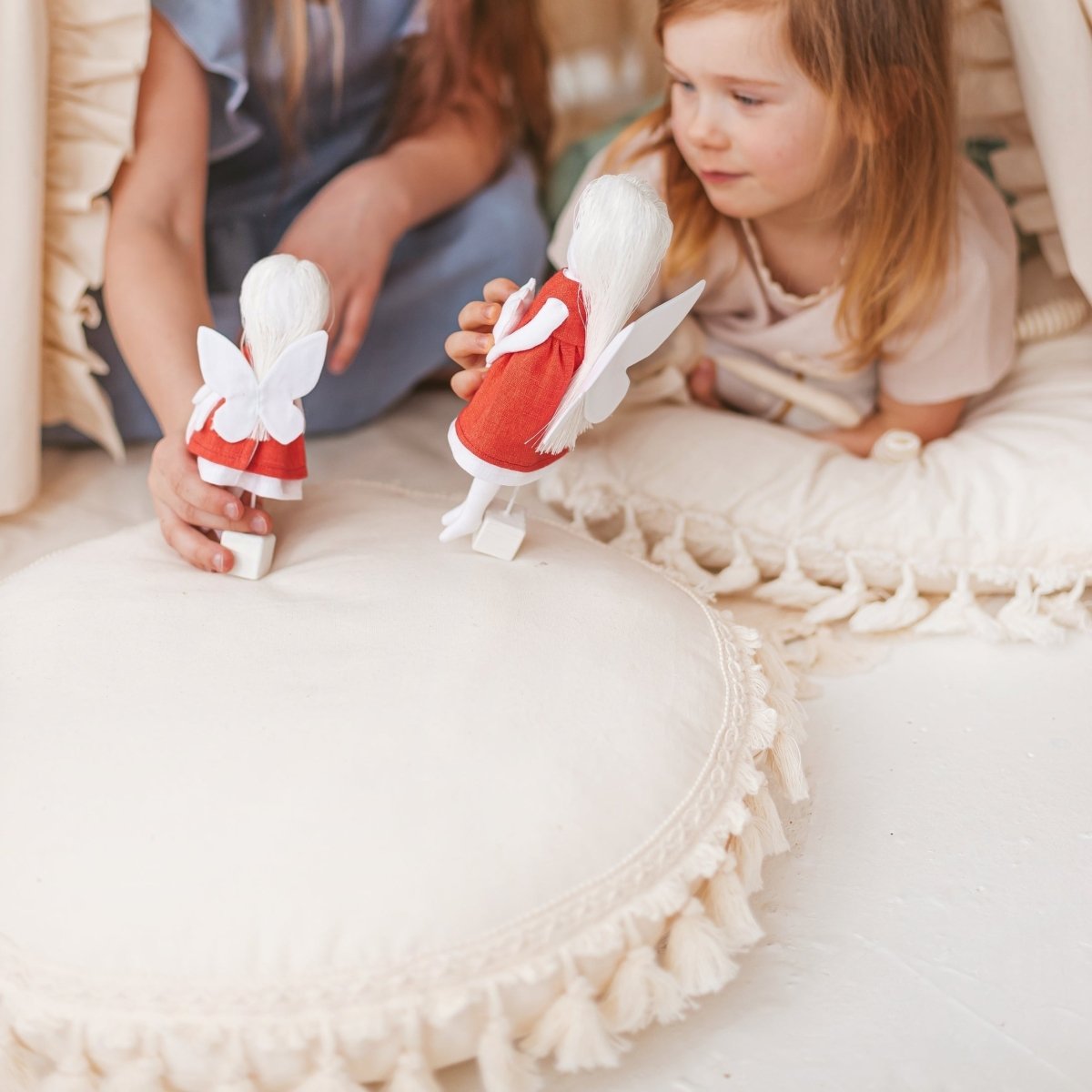Round Cotton Cushion with Tassels - Ecru - 45 cm - Tiny Tugz™