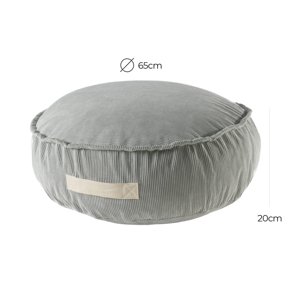 Round Floor Pouf for Kids - Corduroy, 65 cm (Grey) - Tiny Tugz™
