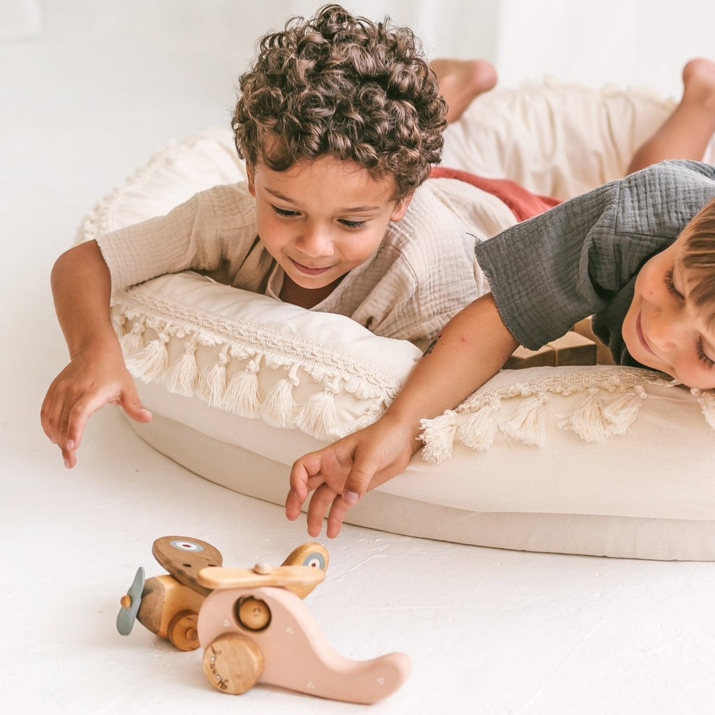 Round Nest Play Mat & Kids Lounger with Tassels - Ecru - 110 cm - Tiny Tugz™