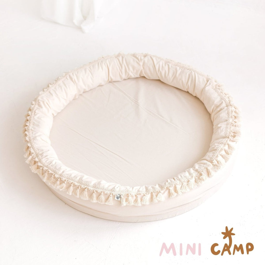 Round Nest Play Mat & Kids Lounger with Tassels - Ecru - 110 cm - Tiny Tugz™