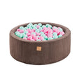 Round Velvet Corduroy Foam Ball Pit with 200 Balls, 30 cm High - Brown, Blue & Pink Balls - Tiny Tugz™