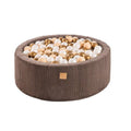Round Velvet Corduroy Foam Ball Pit with 200 Balls, 30 cm High - Brown, White & Copper Balls - Tiny Tugz™