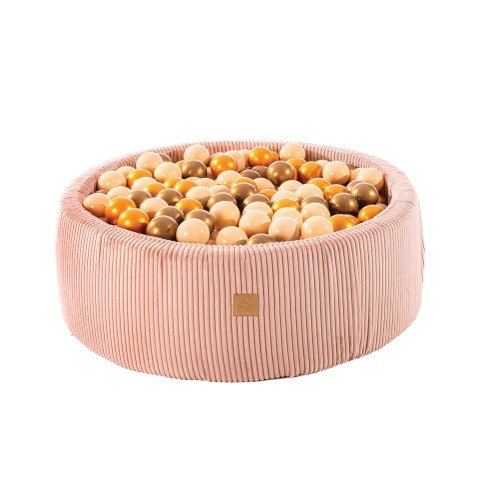 Round Velvet Corduroy Foam Ball Pit with 200 Balls, 30 cm High - Pink, Orange & Copper Balls - Tiny Tugz™