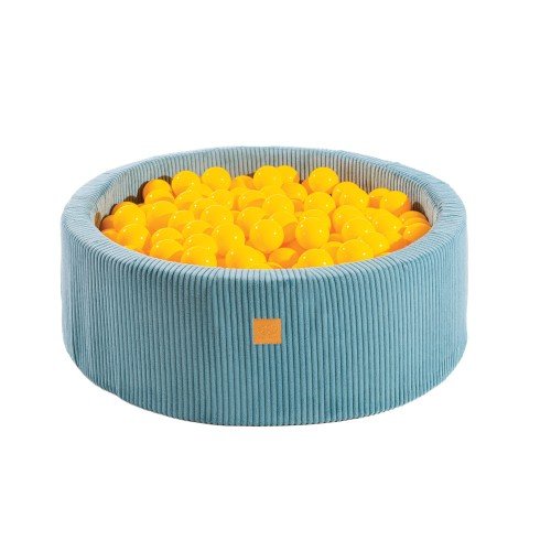 Round Velvet Corduroy Foam Ball Pit with 200 Balls, 30 cm High - Turquoise, Yellow Balls - Tiny Tugz™