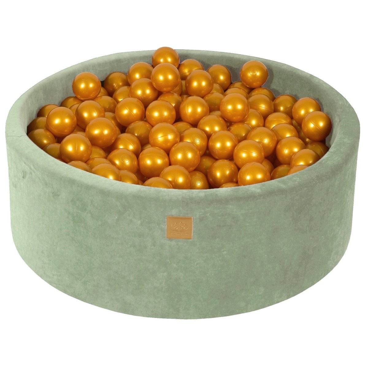 Round Velvet Foam Ball Pit (Sage Green) – Safe Soft Play Pool for Kids (200 Balls Included: Gold)) - Tiny Tugz™