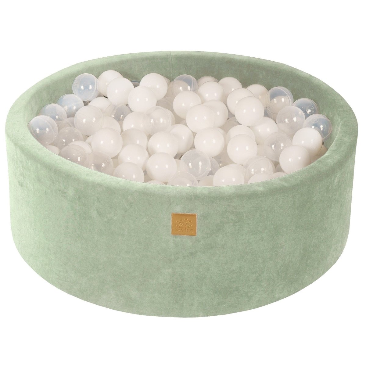 Round Velvet Foam Ball Pit (Sage Green) – Safe Soft Play Pool for Kids (200 Balls Included: Transparent) - Tiny Tugz™