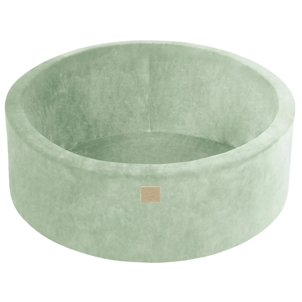Round Velvet Foam Ball Pit (Sage Green) – Safe Soft Play Pool for Kids (200 Balls Included: Transparent) - Tiny Tugz™