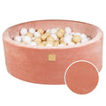 Round Velvet Foam Ball Pit with 200 Balls, 30 cm High - Apricot, Sand & White Balls - Tiny Tugz™