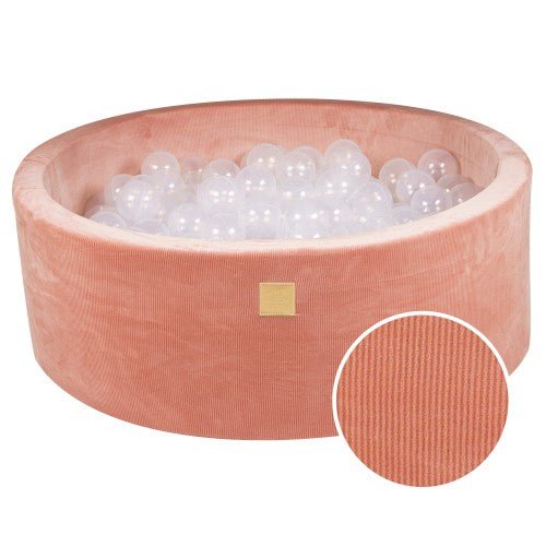 Round Velvet Foam Ball Pit with 200 Balls, 30 cm High - Apricot, Translucent Balls - Tiny Tugz™