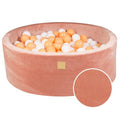 Round Velvet Foam Ball Pit with 200 Balls, 30 cm High - Apricot, White & Orange Balls - Tiny Tugz™