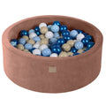 Round Velvet Foam Ball Pit with 200 Balls, 30 cm High - Beige, Blue, White & Beige Balls - Tiny Tugz™