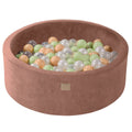 Round Velvet Foam Ball Pit with 200 Balls, 30 cm High - Beige, Light Green, White Pearl, Beige & Transparent Balls - Tiny Tugz™