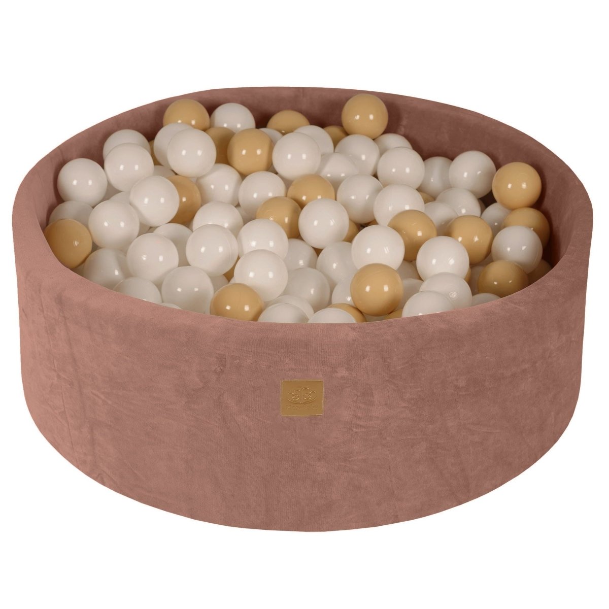 Round Velvet Foam Ball Pit with 200 Balls, 30 cm High - Beige, White & Beige Balls - Tiny Tugz™