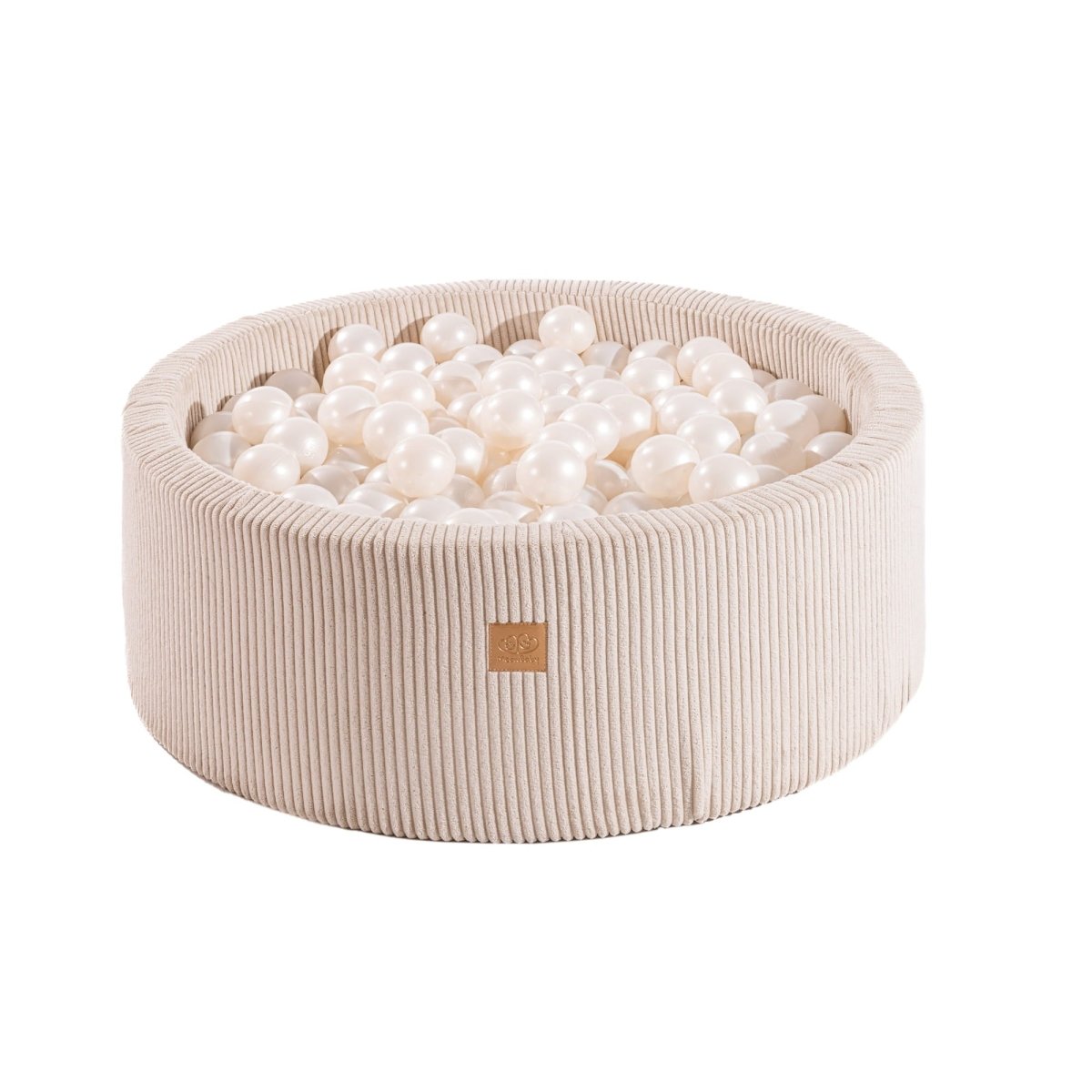 Round Velvet Foam Ball Pit with 200 Balls, 30 cm High - Ecru, Pearl Balls - Tiny Tugz™