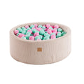 Round Velvet Foam Ball Pit with 200 Balls, 30 cm High - Ecru, Pink & Mint Balls - Tiny Tugz™