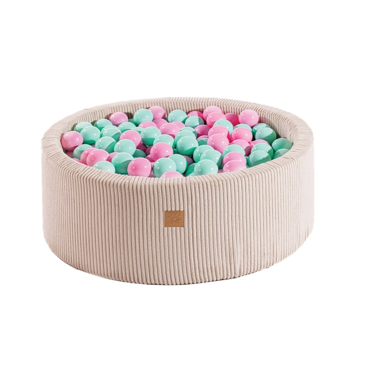 Round Velvet Foam Ball Pit with 200 Balls, 30 cm High - Ecru, Pink & Mint Balls - Tiny Tugz™