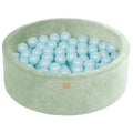 Round Velvet Foam Ball Pit with 200 Balls, 30 cm High - Sage, Baby Blue Balls - Tiny Tugz™