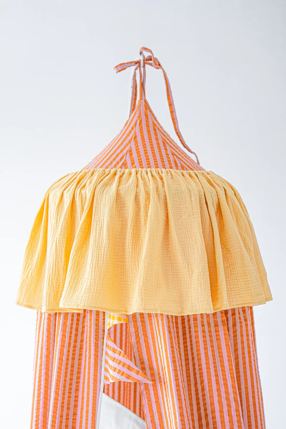 Ciel de Lit en Mousseline de Coton à Rayures Roses et Oranges pour Bébés et Enfants (0-6 ans)