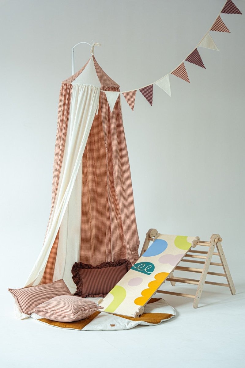 Rusty Check Circus Muslin Cotton Bed Canopy for Babies & Kids (0–6y) - Tiny Tugz™