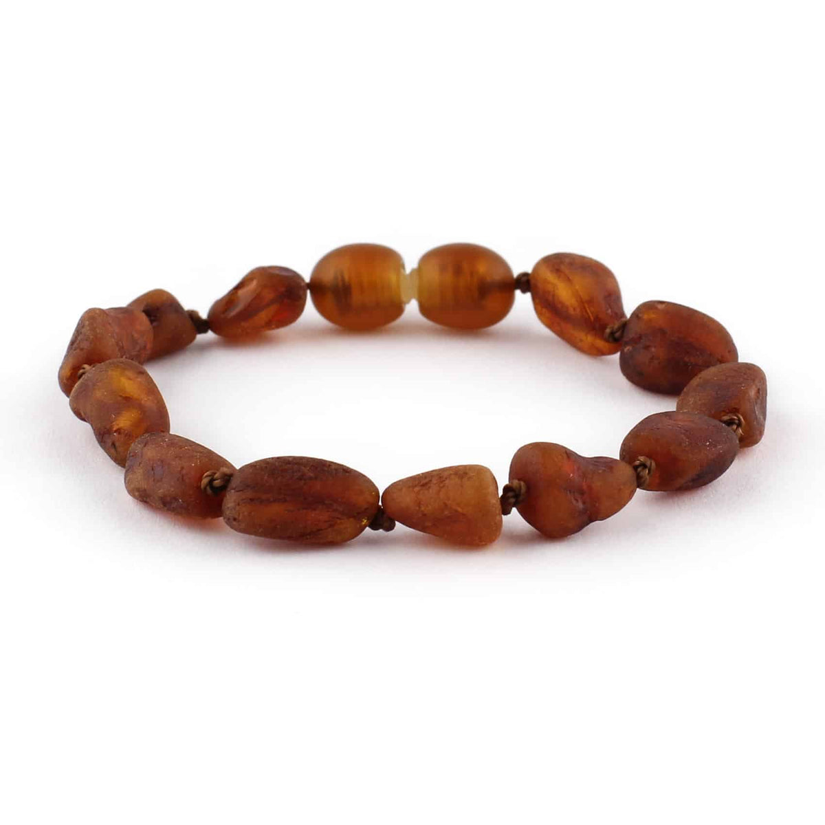 Baby/Child - Amber Bracelet - Oval Raw Beads - Cognac - 14cm