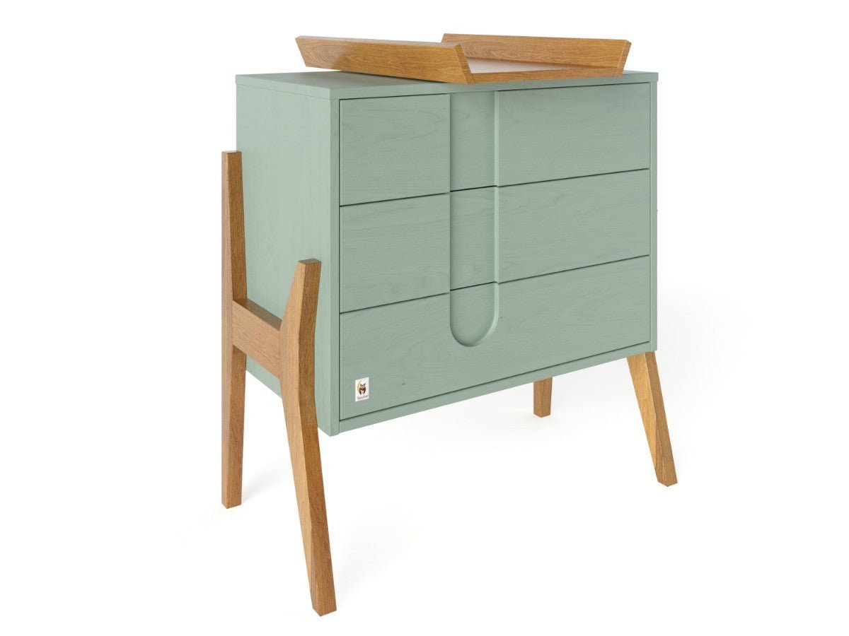 Sage Green YappyIcon Solid Oak Changing Top for Nursery Dresser (0–2y) - Tiny Tugz™