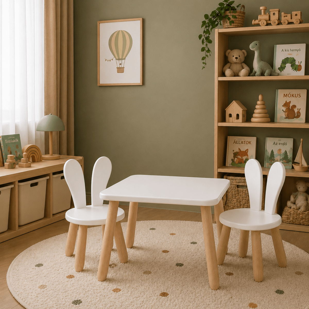 Scandinavian Wooden Kids Table and Chair Set in Solid Beech Wood (Bunny) - Tiny Tugz™