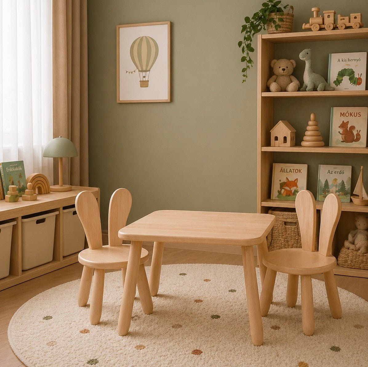 Scandinavian Wooden Kids Table and Chair Set in Solid Beech Wood (Bunny) - Tiny Tugz™