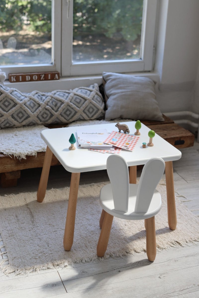 Scandinavian Wooden Kids Table and Chair Set in Solid Beech Wood (Bunny) - Tiny Tugz™