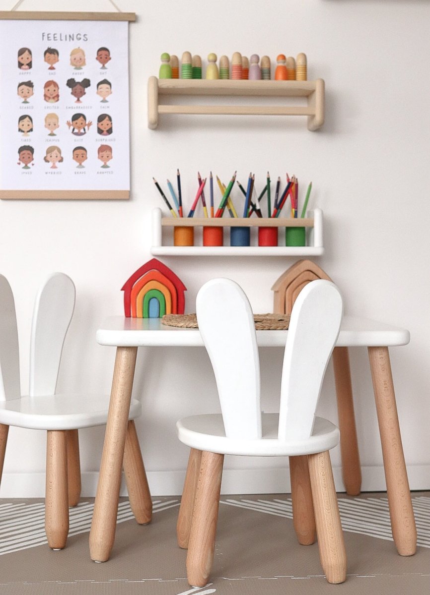 Scandinavian Wooden Kids Table and Chair Set in Solid Beech Wood (Bunny) - Tiny Tugz™