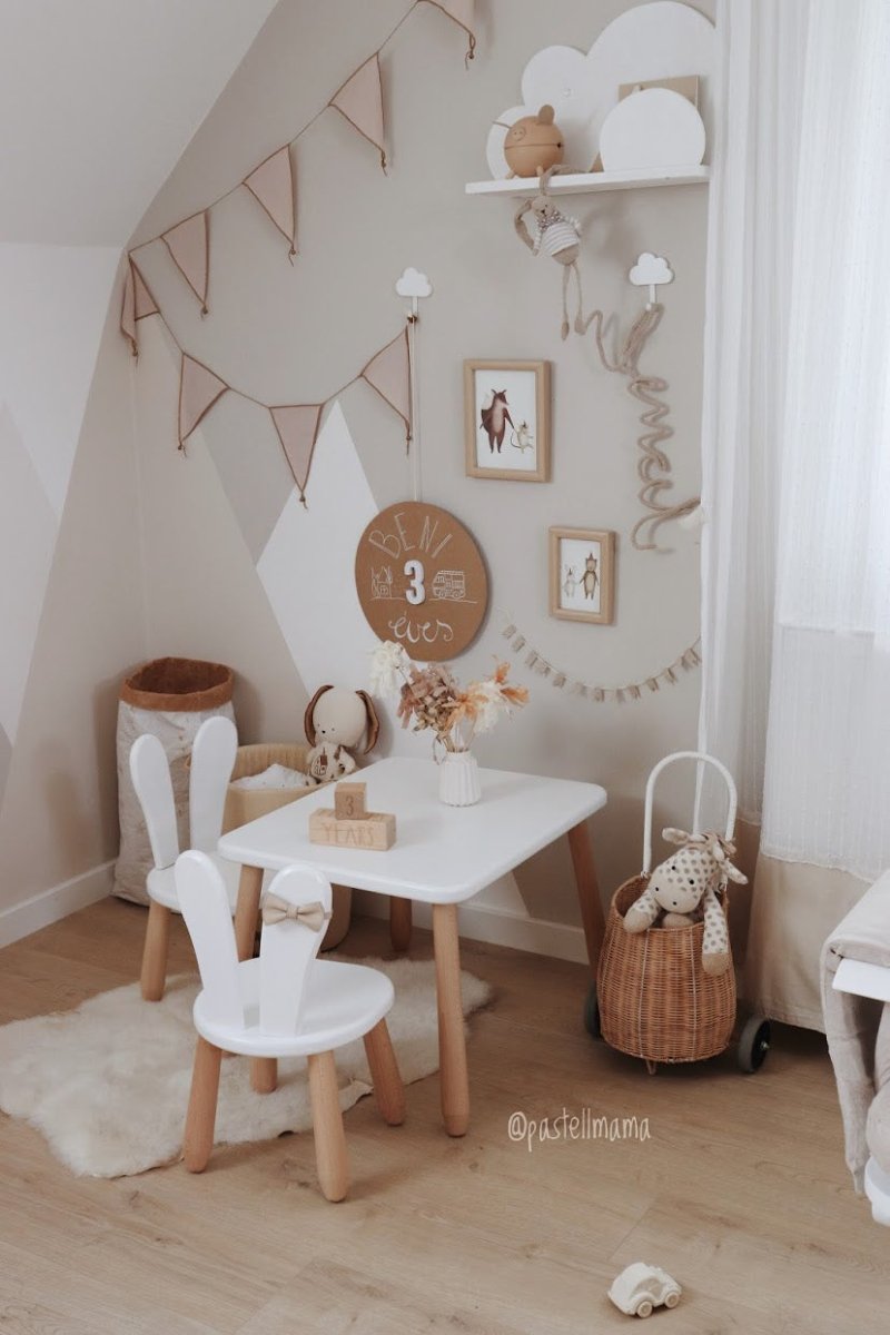 Scandinavian Wooden Kids Table and Chair Set in Solid Beech Wood (Bunny) - Tiny Tugz™