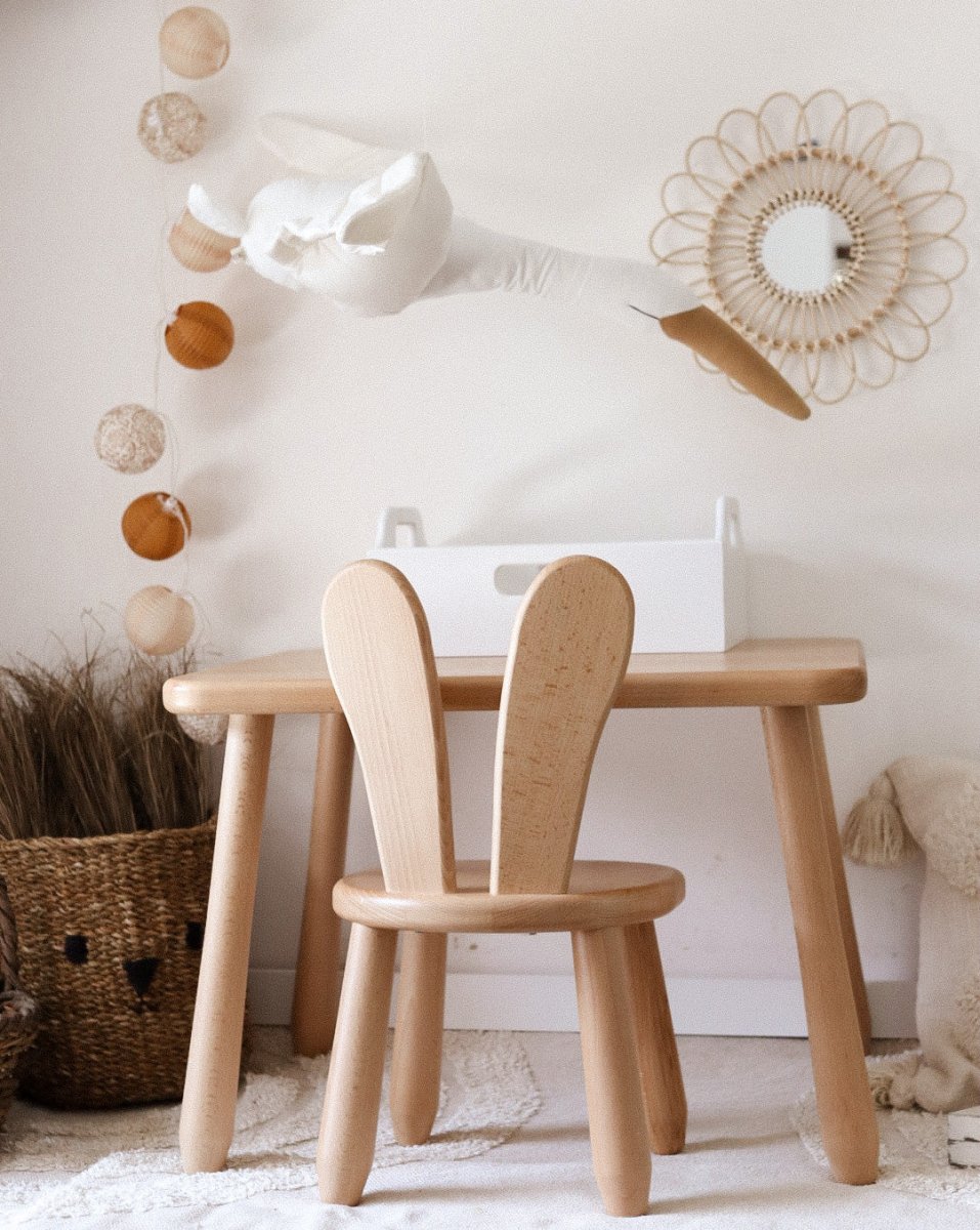 Scandinavian Wooden Kids Table and Chair Set in Solid Beech Wood (Bunny) - Tiny Tugz™
