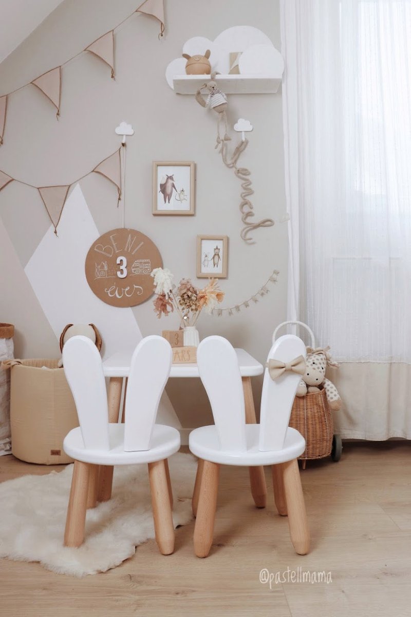 Scandinavian Wooden Kids Table and Chair Set in Solid Beech Wood (Bunny) - Tiny Tugz™