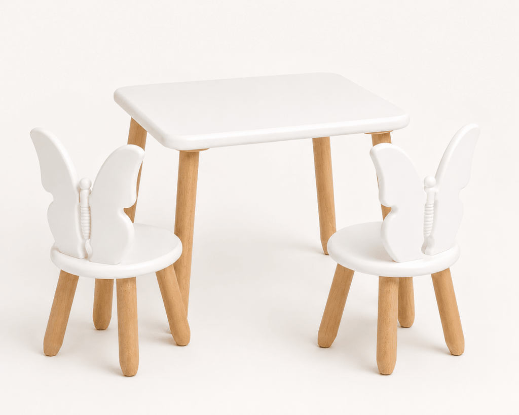 Scandinavian Wooden Kids Table and Chair Set in Solid Beech Wood (Butterfly) - Tiny Tugz™