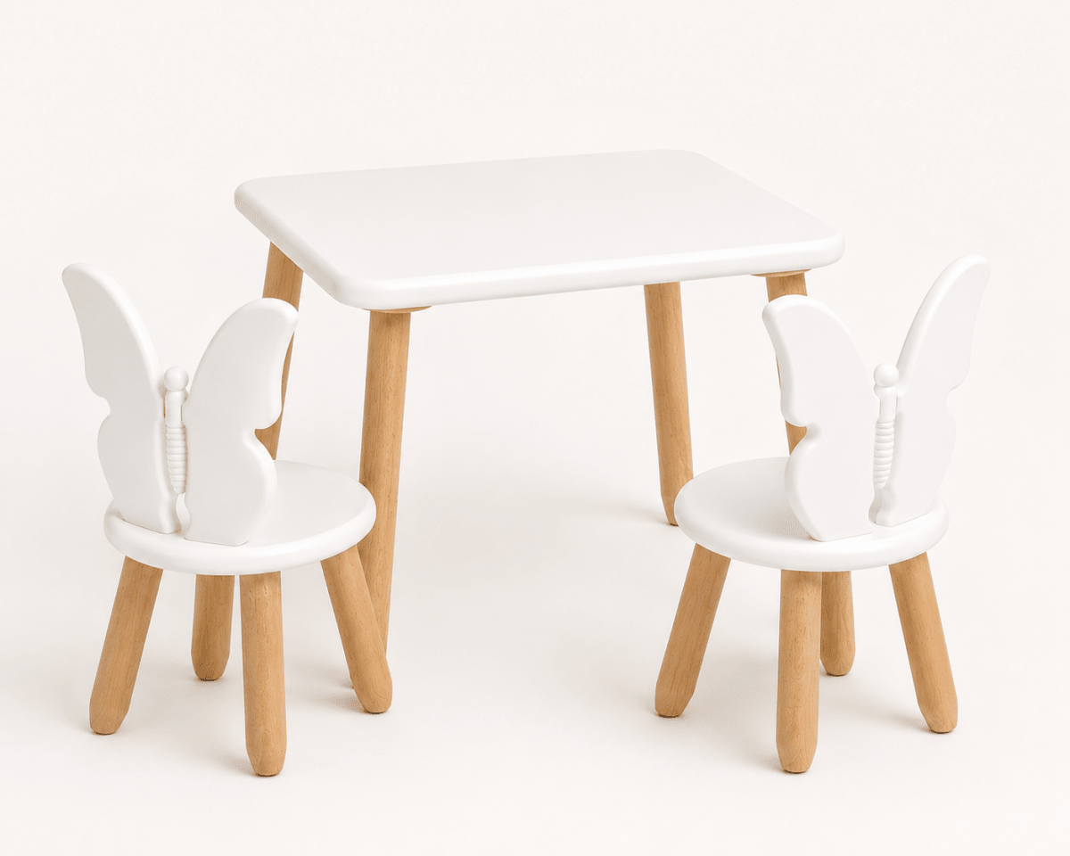 Scandinavian Wooden Kids Table and Chair Set in Solid Beech Wood (Butterfly) - Tiny Tugz™