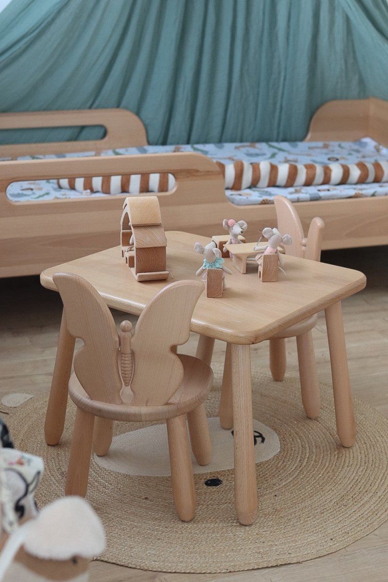 Scandinavian Wooden Kids Table and Chair Set in Solid Beech Wood (Butterfly) - Tiny Tugz™